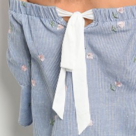 Off Shoulder Stripe and Floral Bell Sleeve - Picture 3 of 5